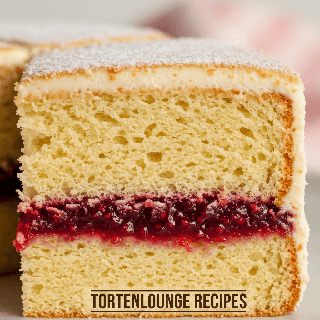 Close-up of cake slice showing perfect crumb structure and filling layers
