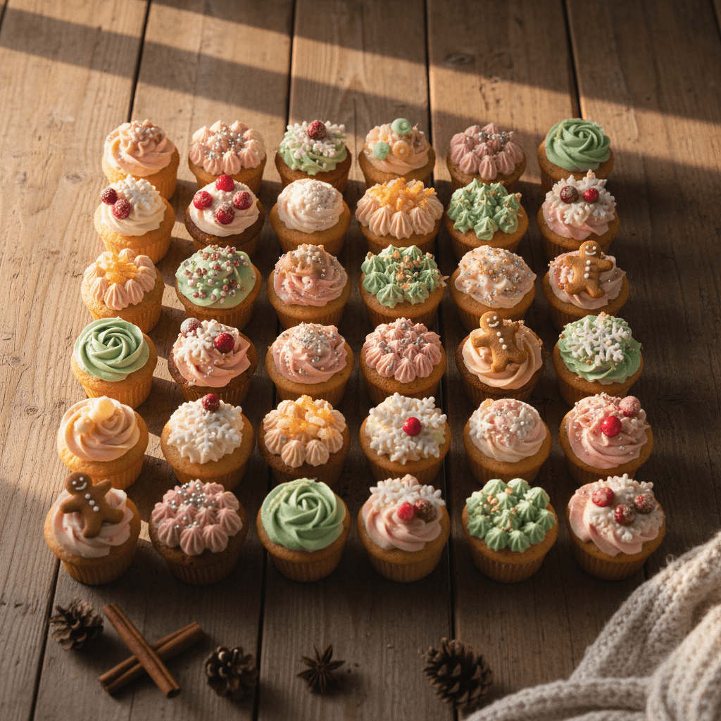 Advent calendar display with 24 decorated cake bites